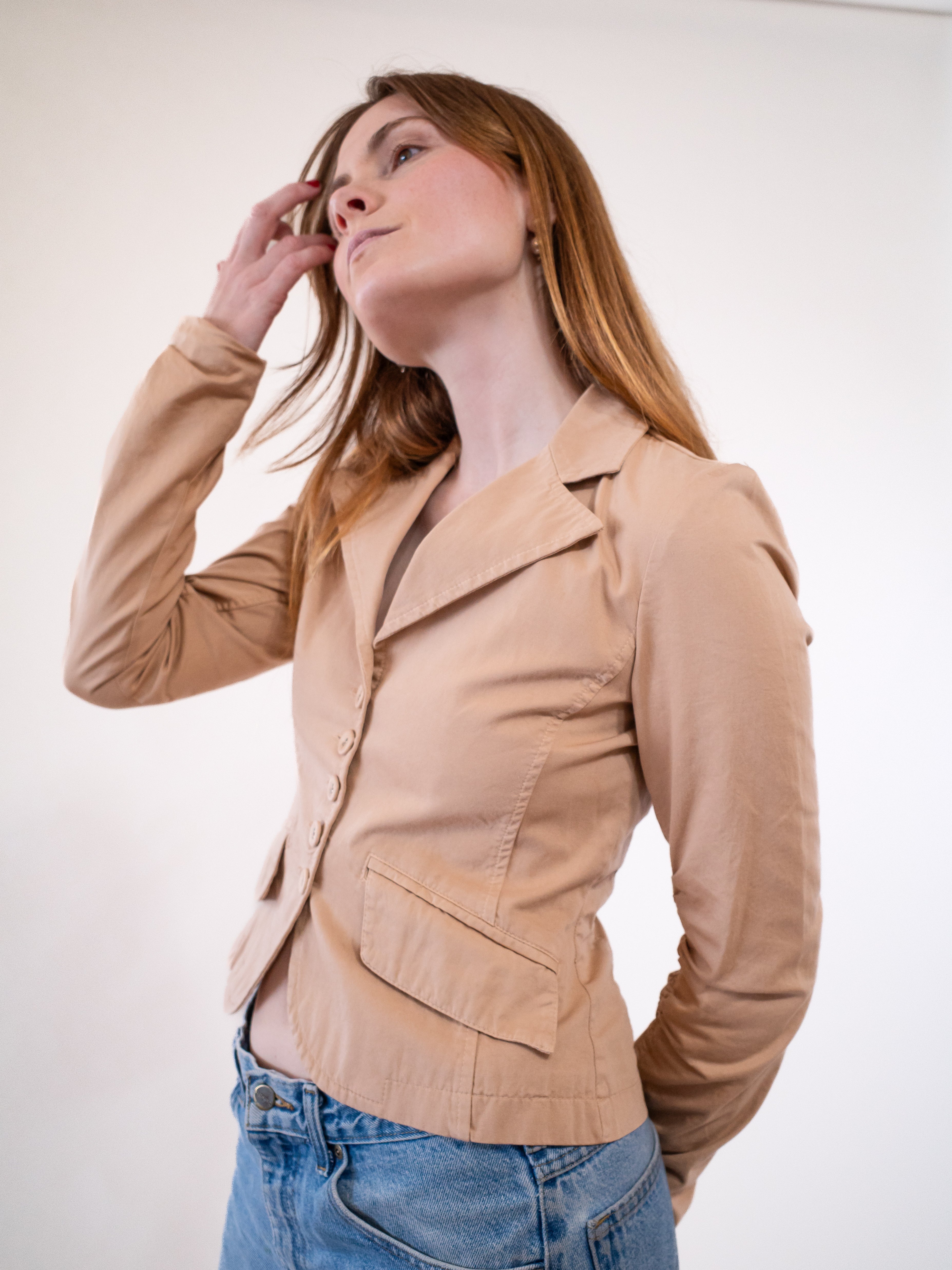 Patrizia Pepe Cropped Blazer with Ruched Sleeves