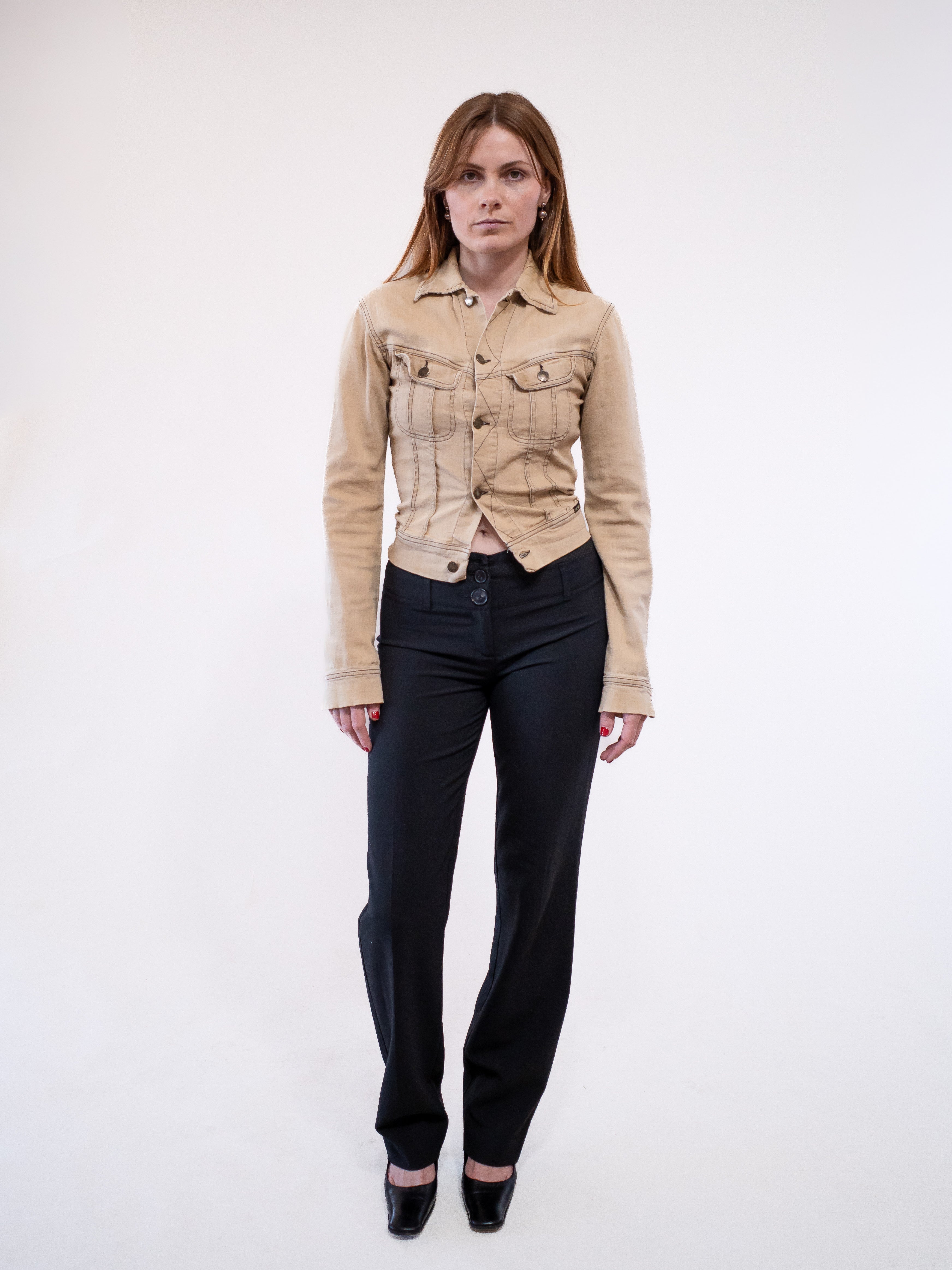 Plein Sud Tan Contrast Stitch Denim Jacket