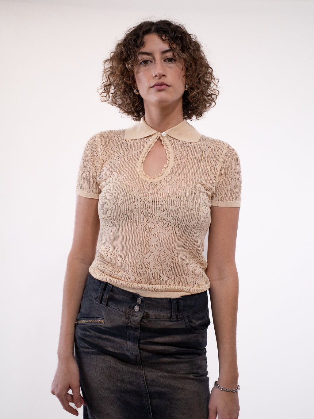 Byblos Keyhole Lace Knit Top