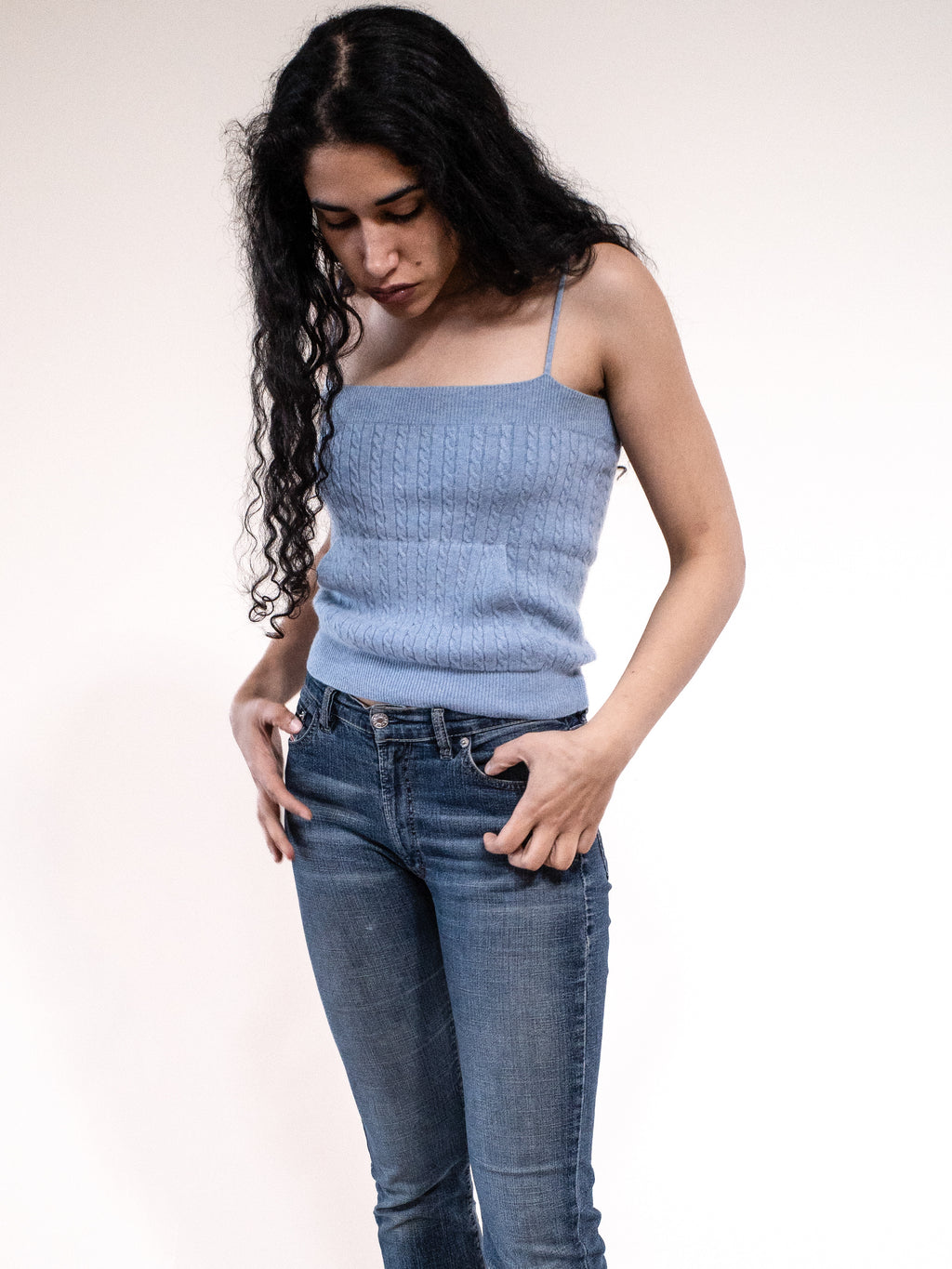 Katayone Adeli Blue Cashmere Tank with Kangaroo Pocket