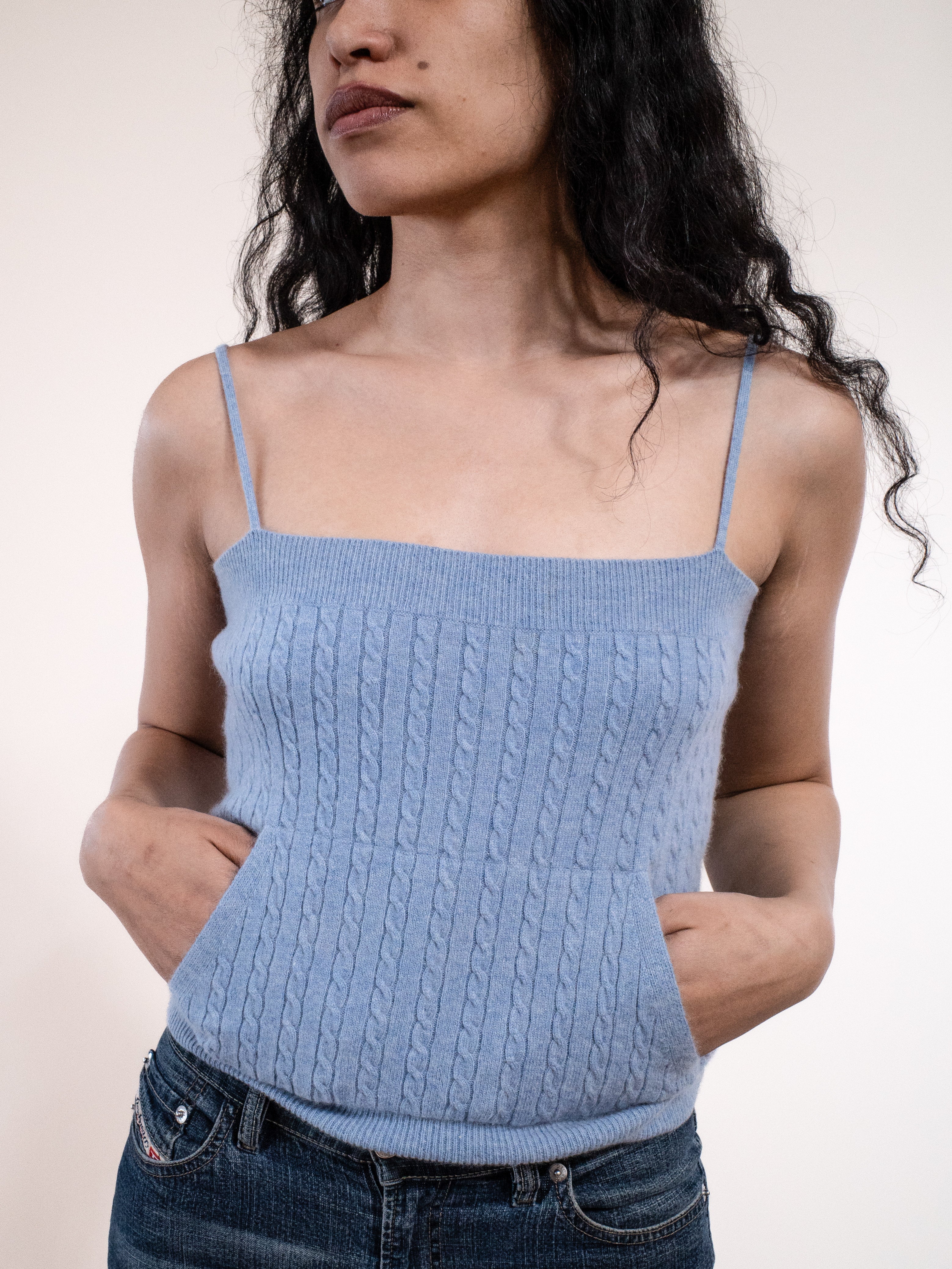 Katayone Adeli Blue Cashmere Tank with Kangaroo Pocket