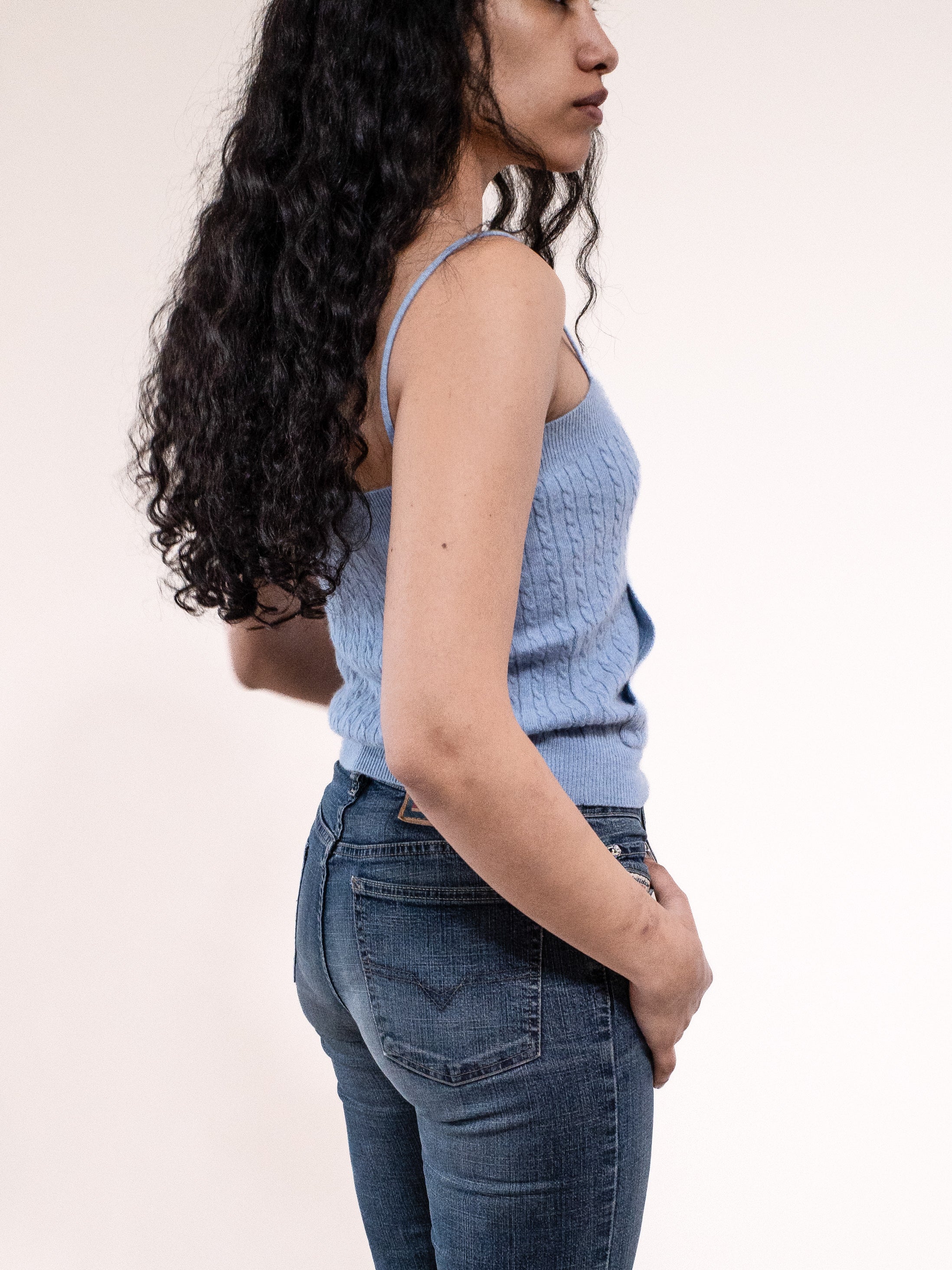 Katayone Adeli Blue Cashmere Tank with Kangaroo Pocket